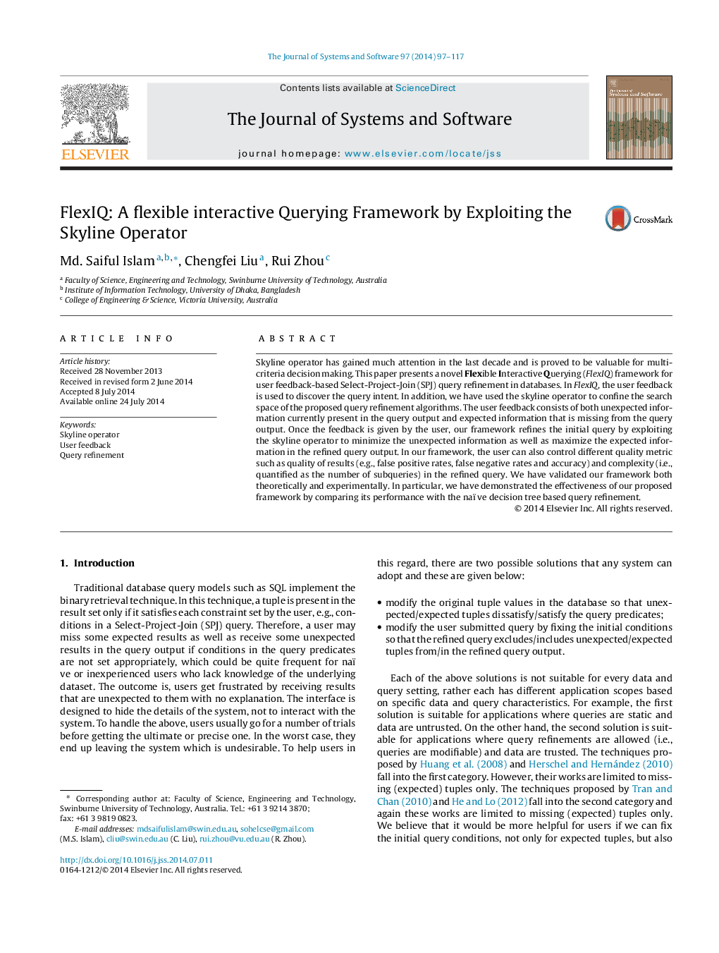 FlexIQ: A flexible interactive Querying Framework by Exploiting the Skyline Operator