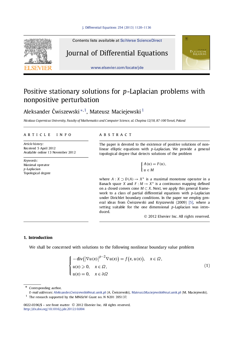 Positive stationary solutions for p-Laplacian problems with nonpositive perturbation