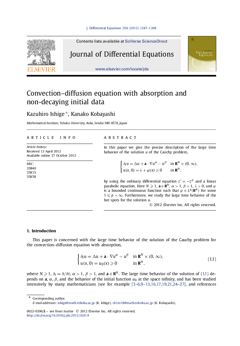 Convection–diffusion equation with absorption and non-decaying initial data