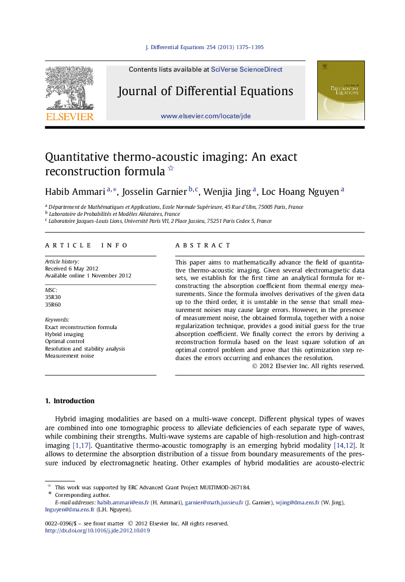 Quantitative thermo-acoustic imaging: An exact reconstruction formula 