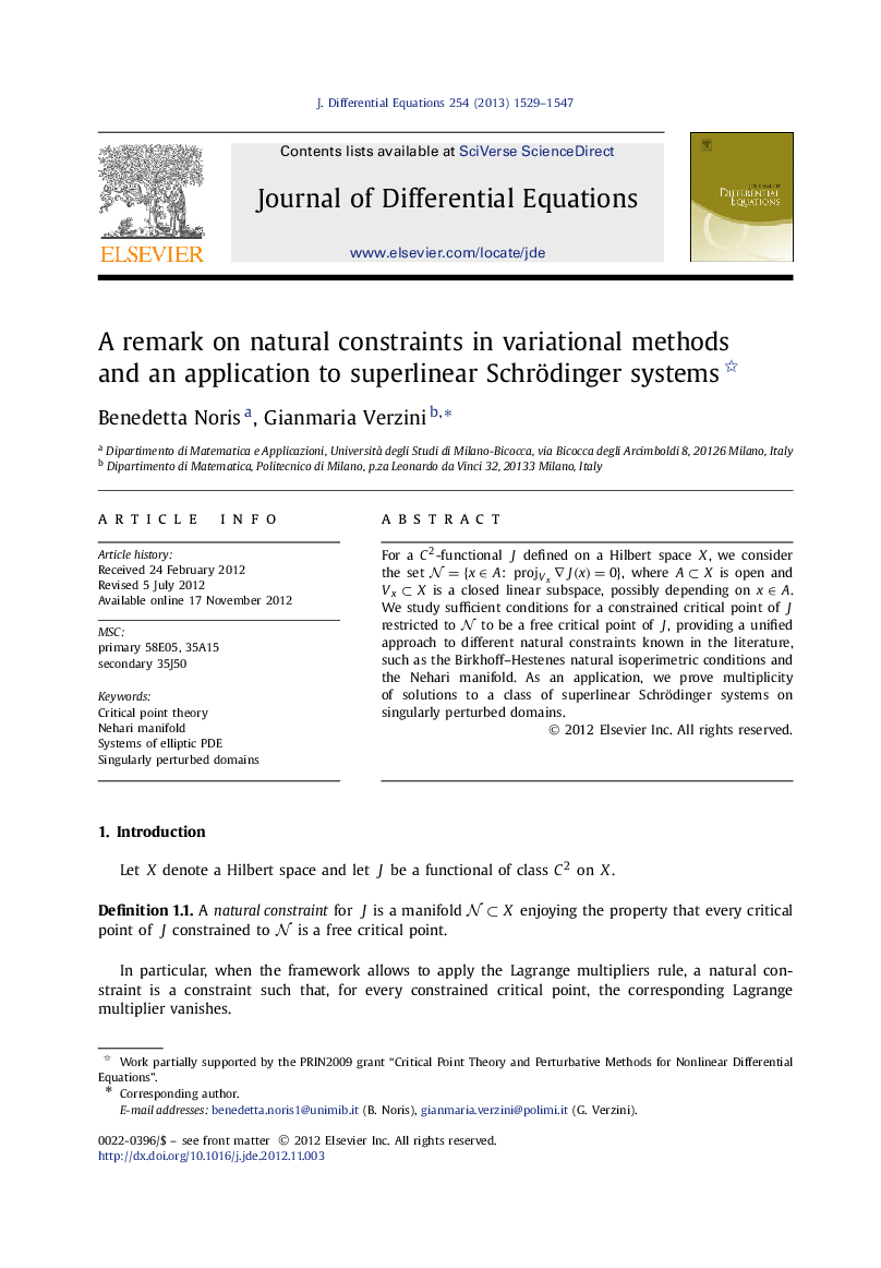 A remark on natural constraints in variational methods and an application to superlinear Schrödinger systems 