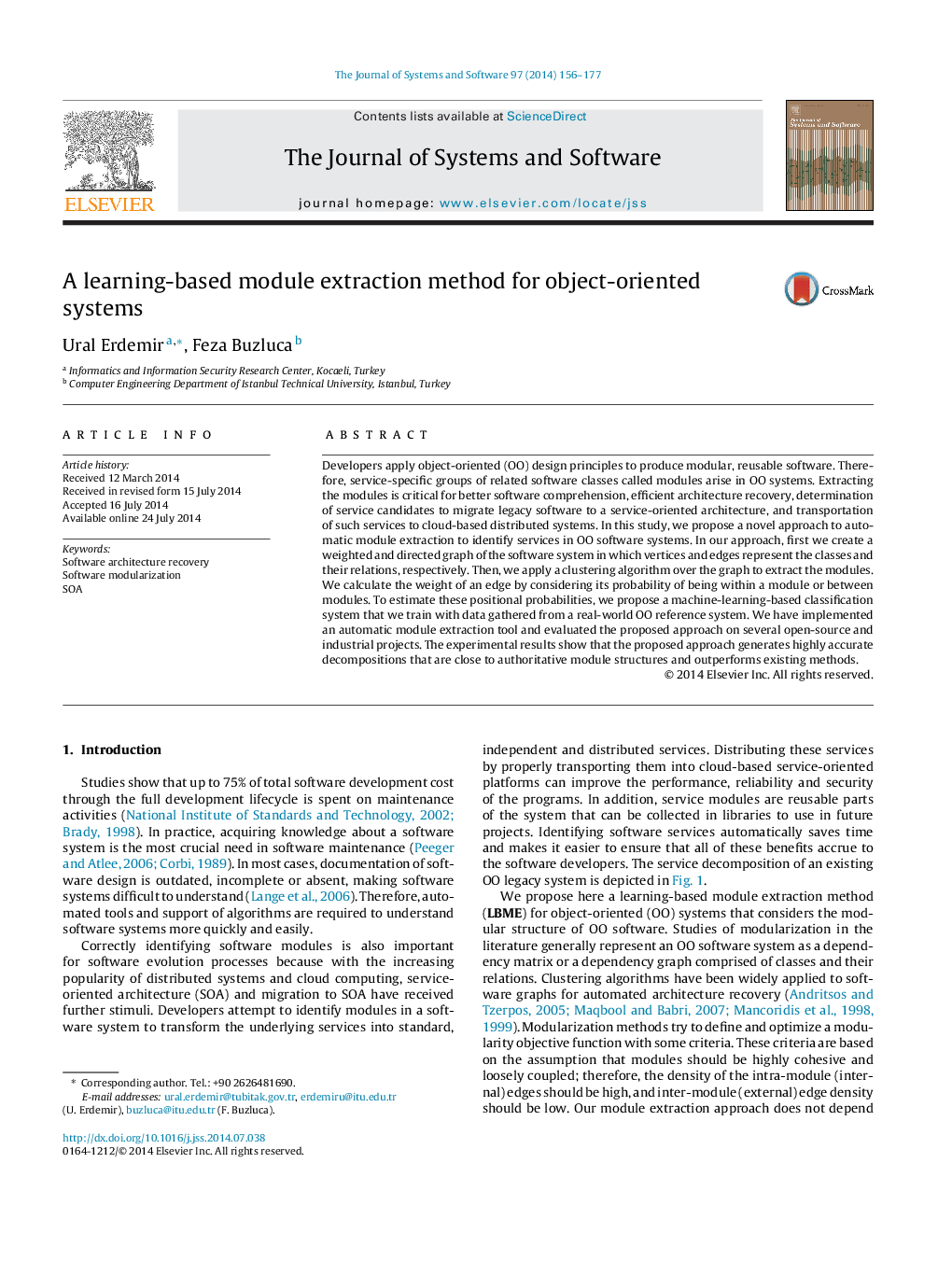 A learning-based module extraction method for object-oriented systems