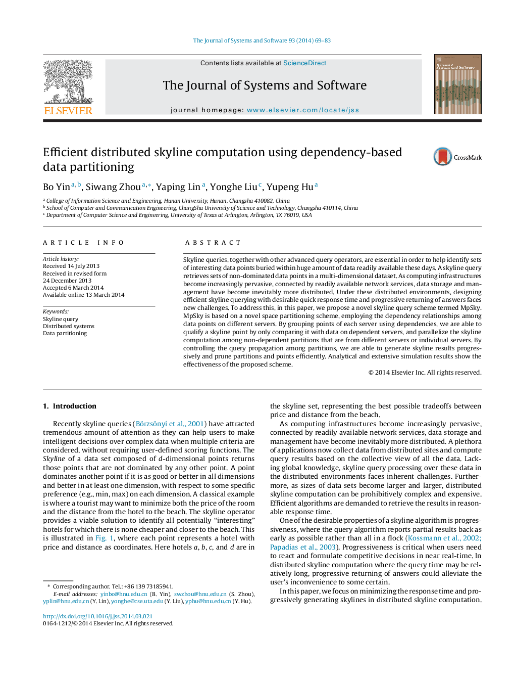 Efficient distributed skyline computation using dependency-based data partitioning