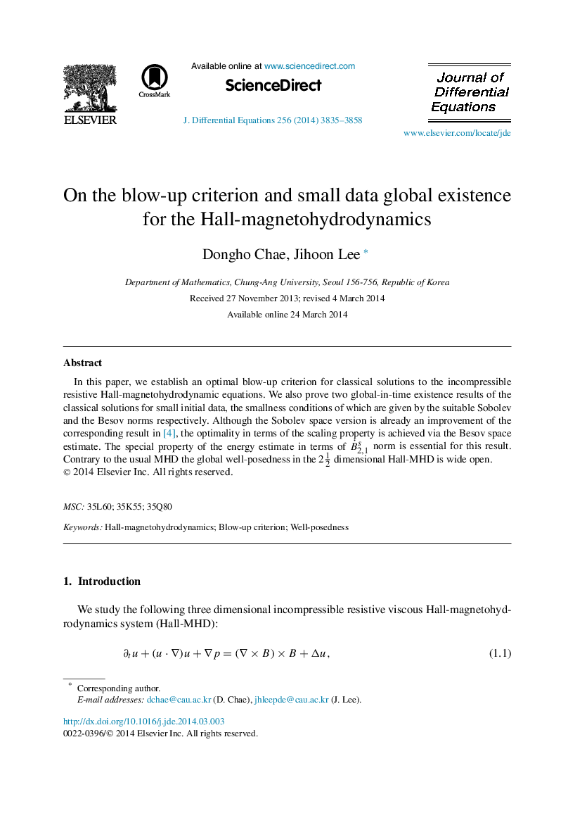 On the blow-up criterion and small data global existence for the Hall-magnetohydrodynamics