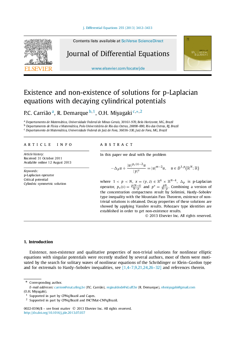 Existence and non-existence of solutions for p-Laplacian equations with decaying cylindrical potentials