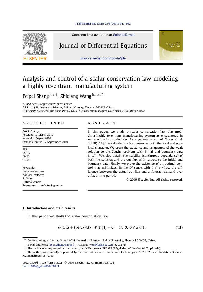 عکس صفحه اول مقاله: Analysis and control of a scalar conservation law modeling a highly re-entrant manufacturing system Analysis and control of a scalar conservation law modeling a highly re-entrant manufacturing system