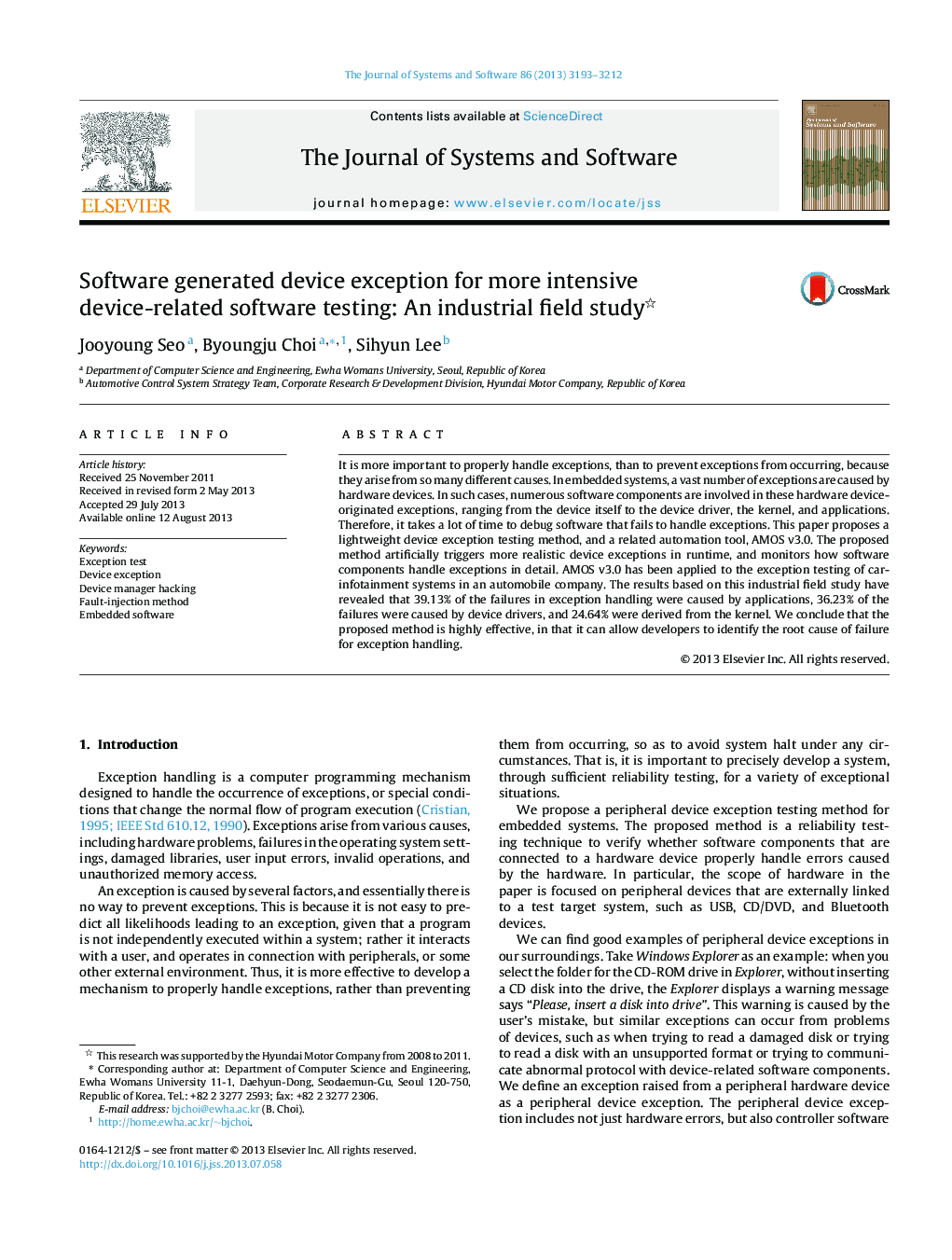 Software generated device exception for more intensive device-related software testing: An industrial field study 