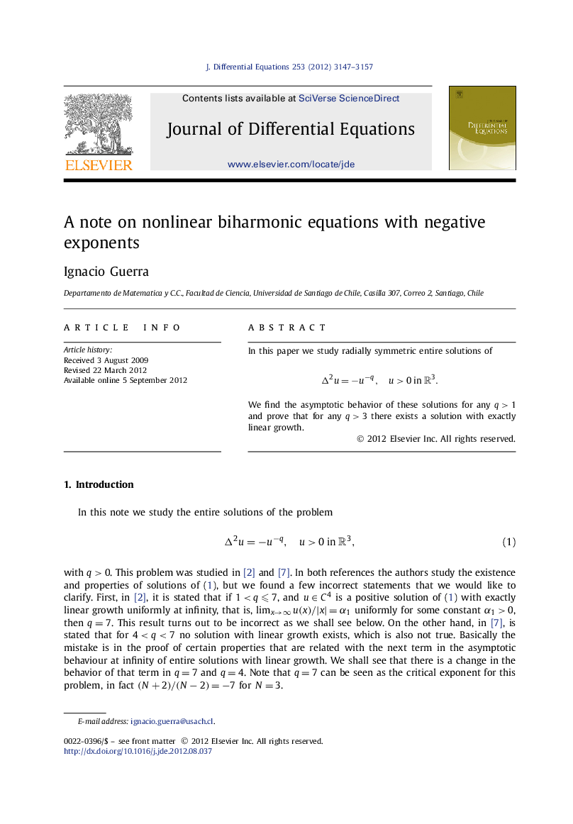 عکس صفحه اول مقاله: A note on nonlinear biharmonic equations with negative exponents A note on nonlinear biharmonic equations with negative exponents