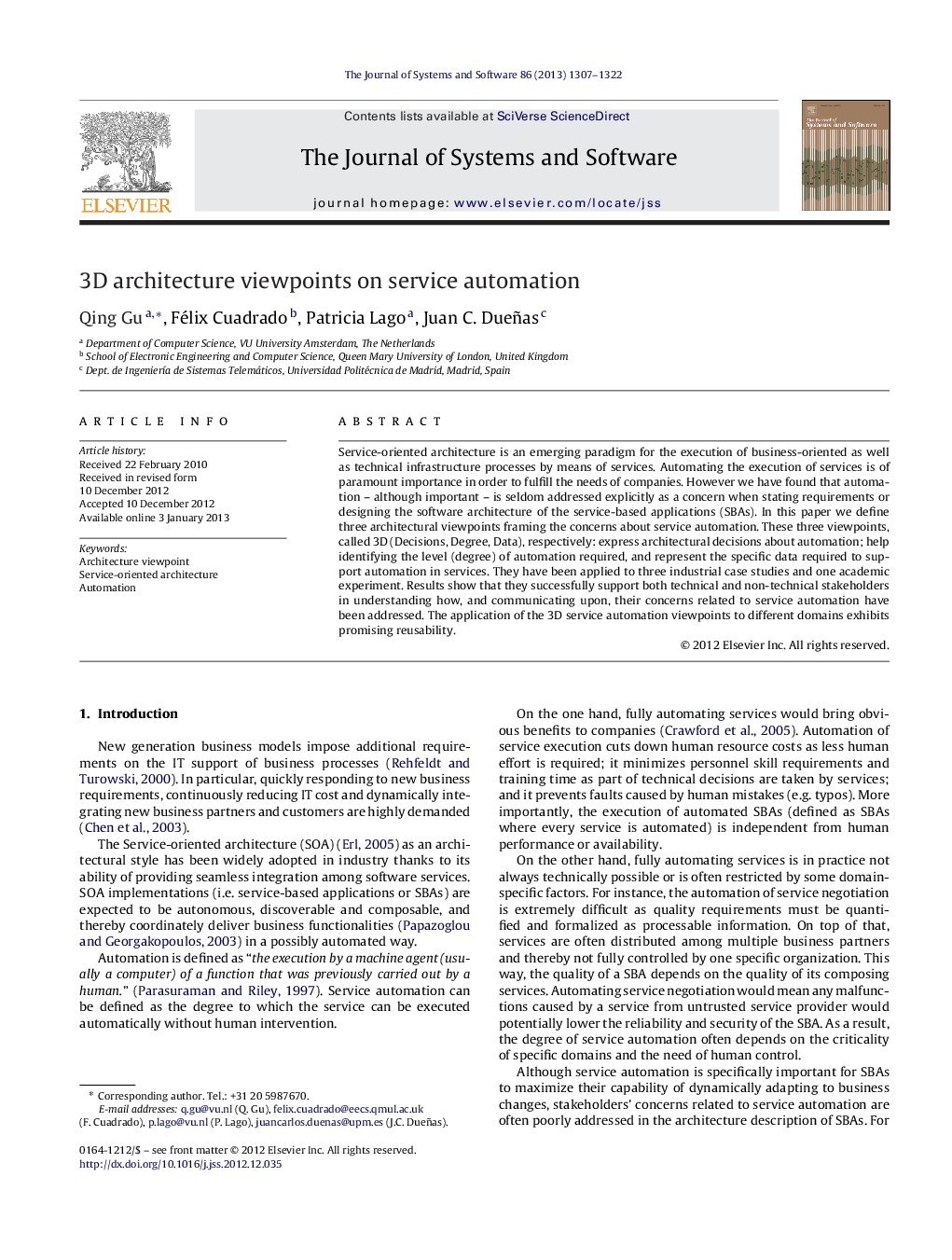 3D architecture viewpoints on service automation