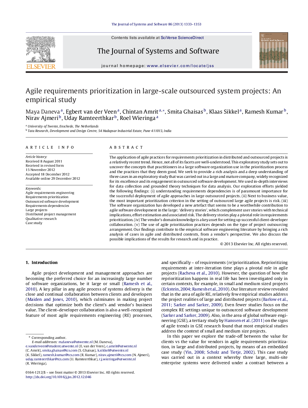 Agile requirements prioritization in large-scale outsourced system projects: An empirical study