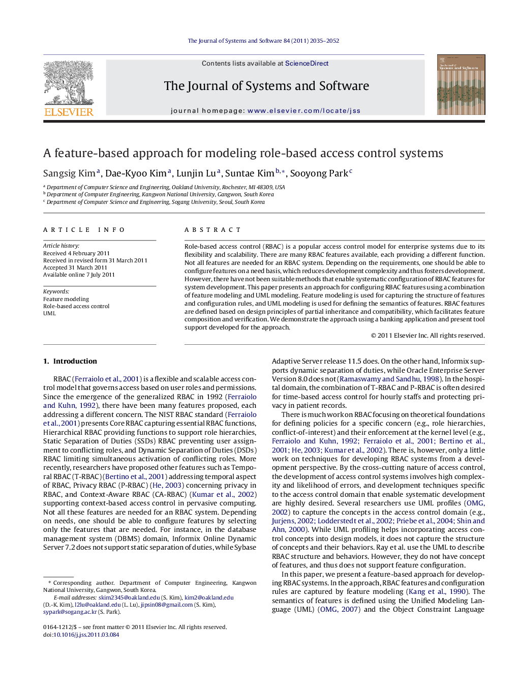 A feature-based approach for modeling role-based access control systems