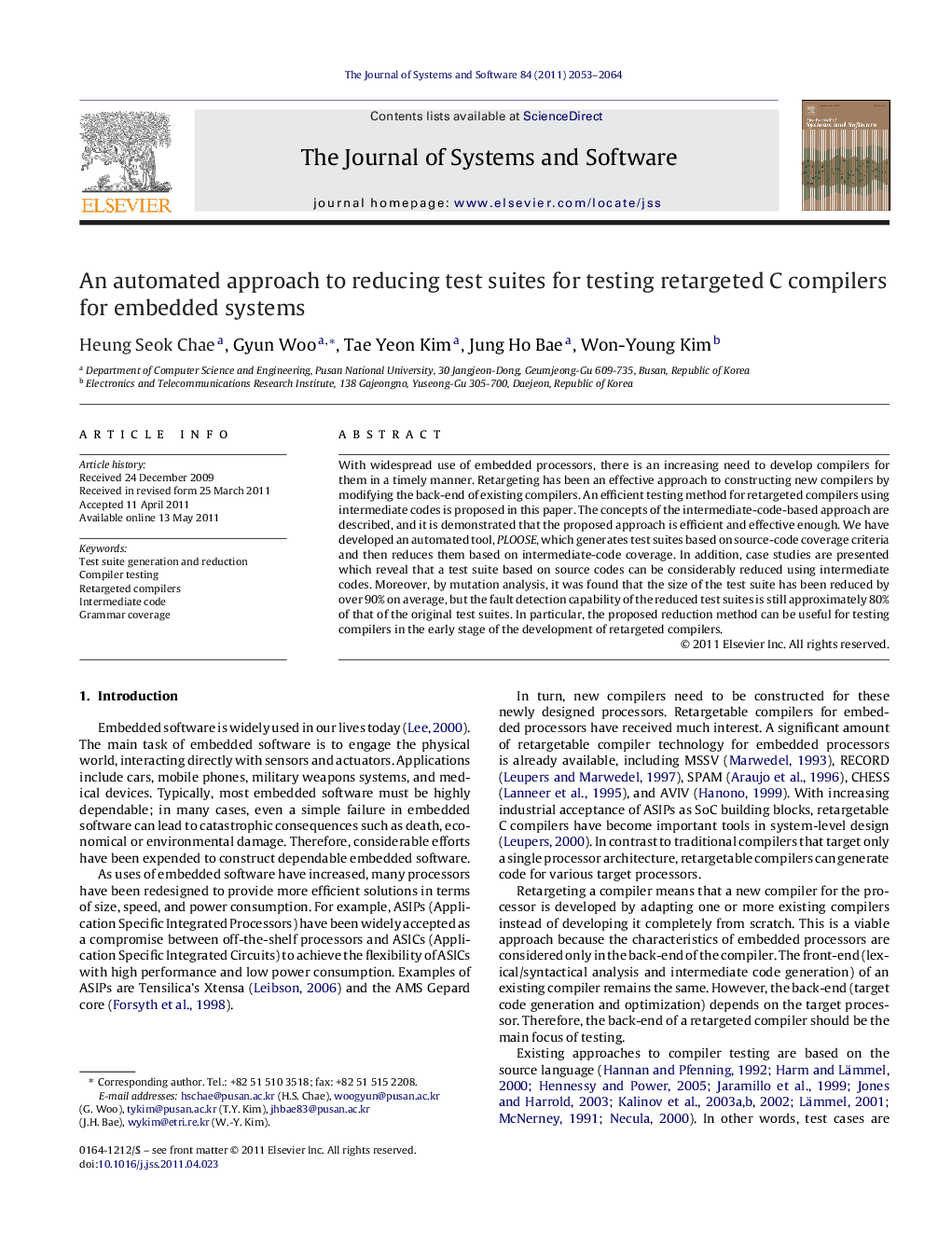 An automated approach to reducing test suites for testing retargeted C compilers for embedded systems