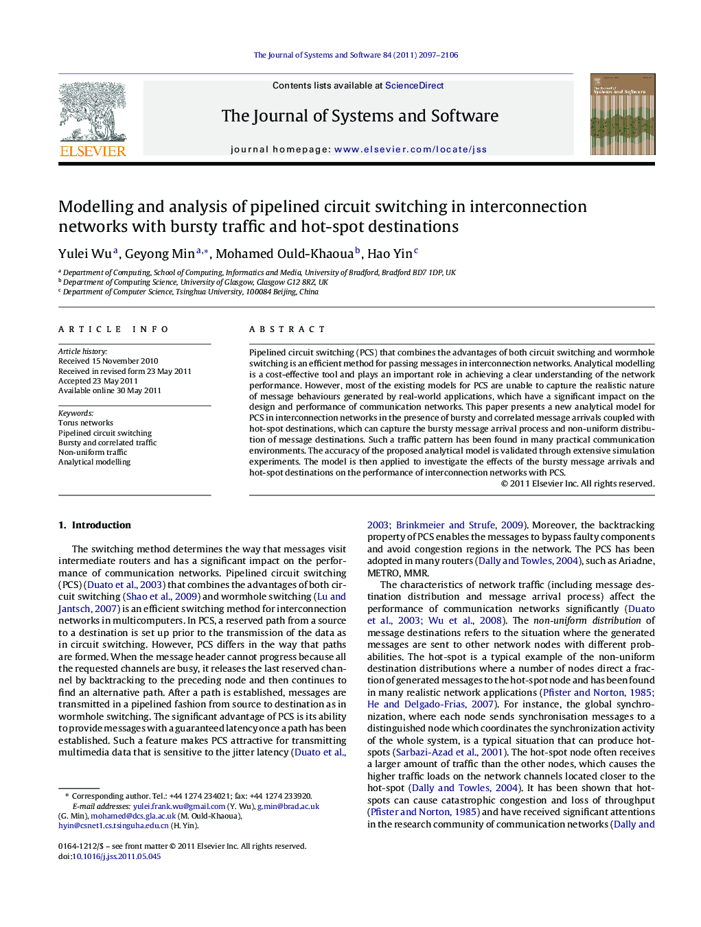 Modelling and analysis of pipelined circuit switching in interconnection networks with bursty traffic and hot-spot destinations