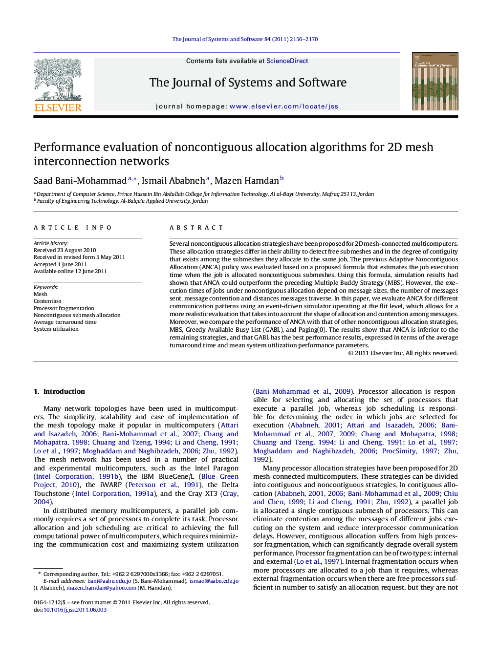 Performance evaluation of noncontiguous allocation algorithms for 2D mesh interconnection networks