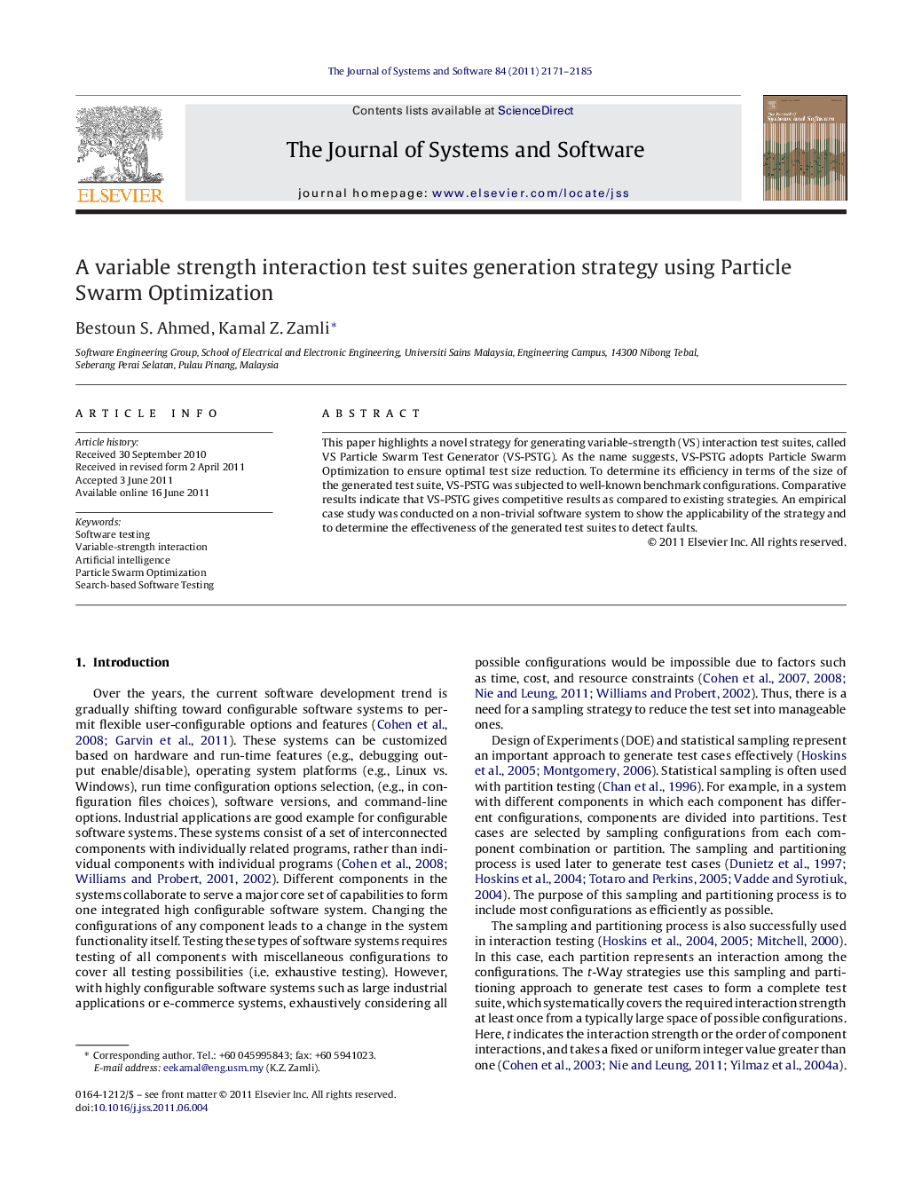 A variable strength interaction test suites generation strategy using Particle Swarm Optimization