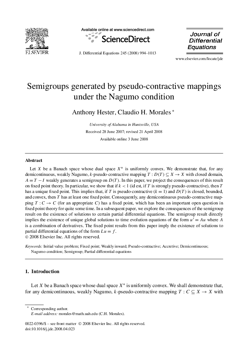 Semigroups generated by pseudo-contractive mappings under the Nagumo condition