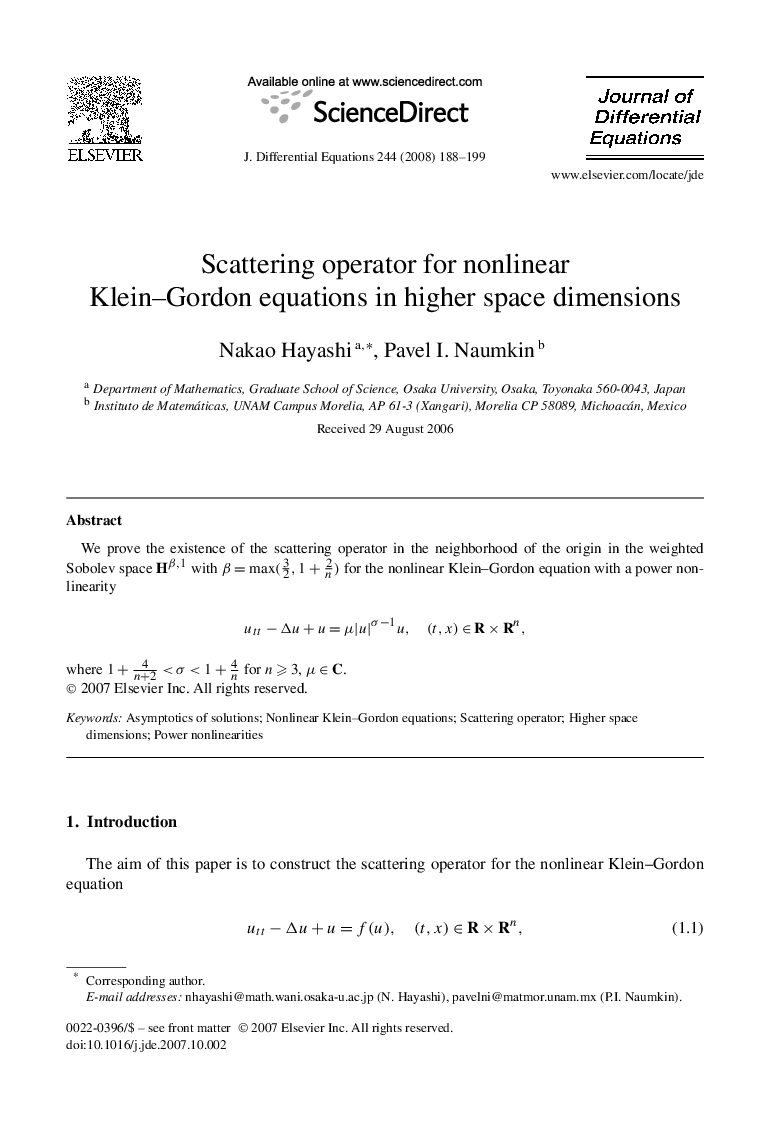 Scattering operator for nonlinear Klein–Gordon equations in higher space dimensions