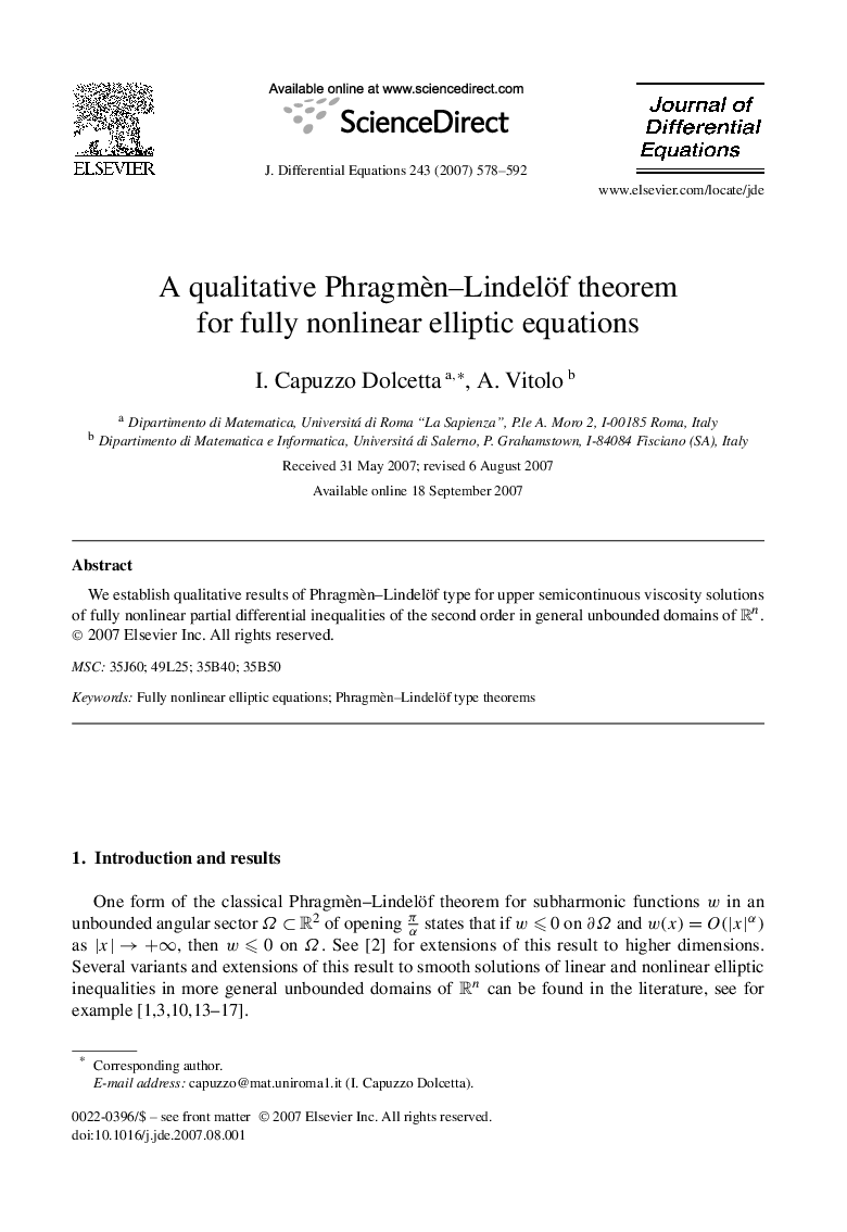 A qualitative Phragmèn–Lindelöf theorem for fully nonlinear elliptic equations