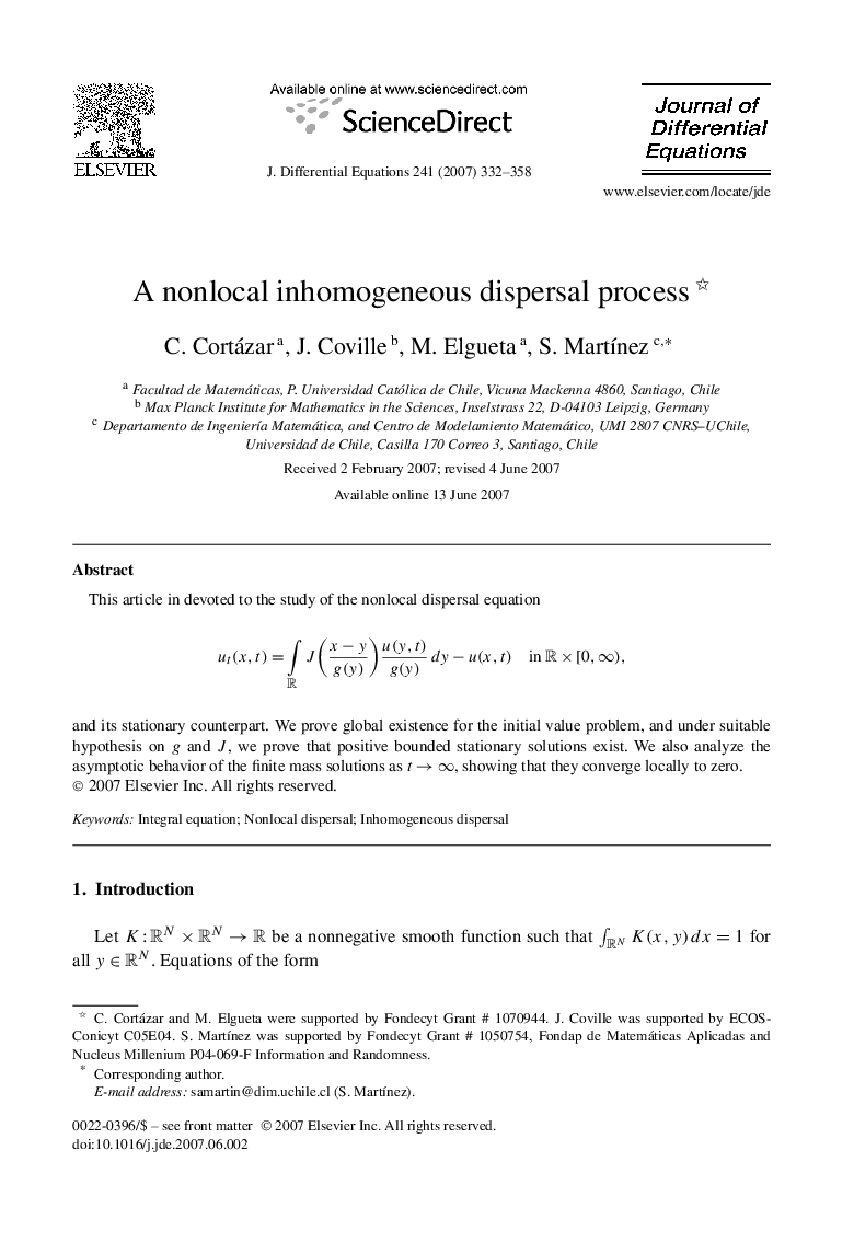 A nonlocal inhomogeneous dispersal process 