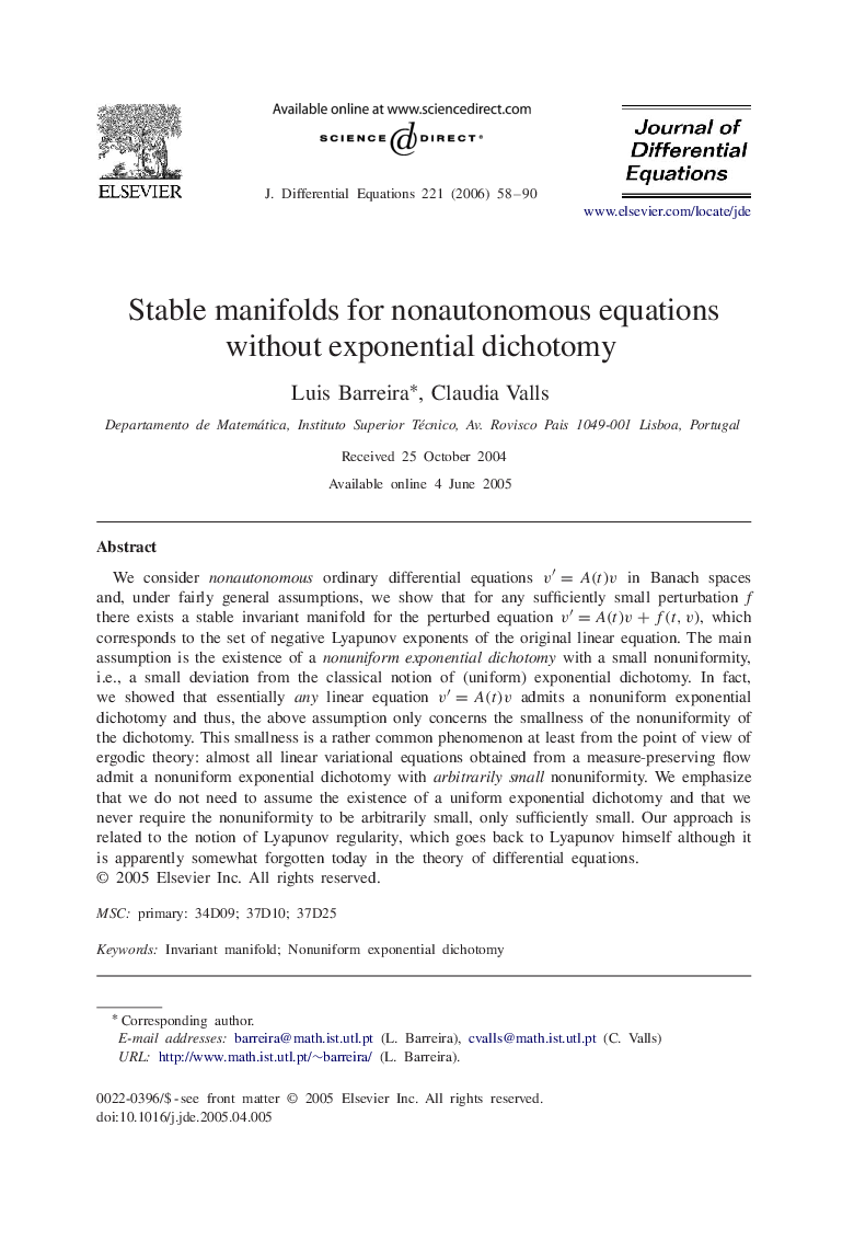 Stable manifolds for nonautonomous equations without exponential dichotomy