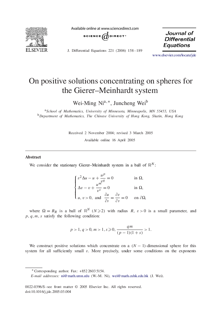 On positive solutions concentrating on spheres for the Gierer–Meinhardt system