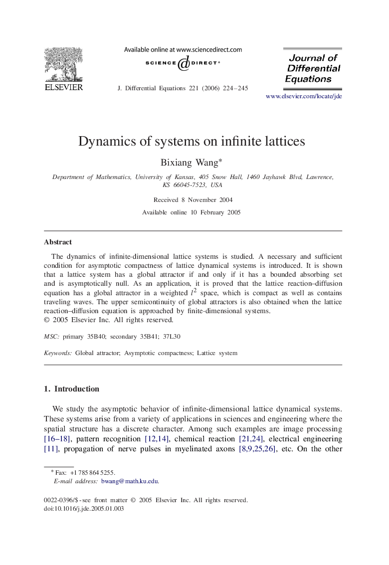 Dynamics of systems on infinite lattices