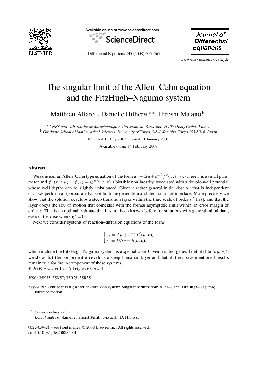 The singular limit of the Allen–Cahn equation and the FitzHugh–Nagumo system