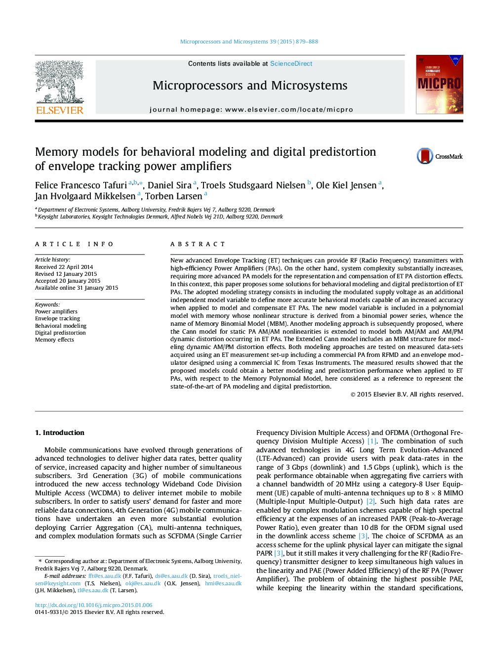 Memory models for behavioral modeling and digital predistortion of envelope tracking power amplifiers