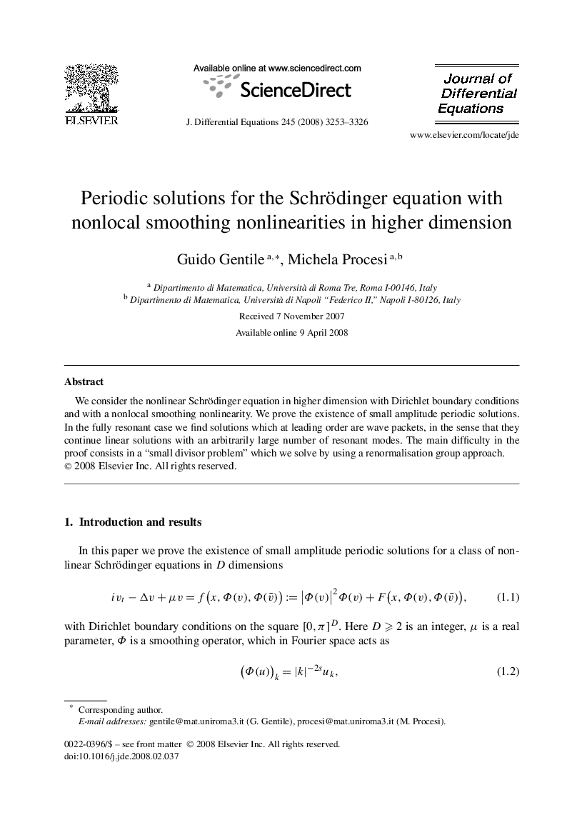 عکس صفحه اول مقاله: Periodic solutions for the Schrödinger equation with nonlocal smoothing nonlinearities in higher dimension Periodic solutions for the Schrödinger equation with nonlocal smoothing nonlinearities in higher dimension