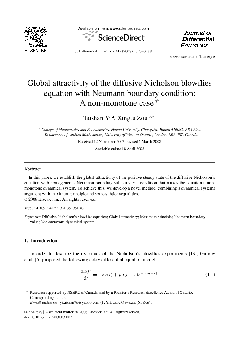 Global attractivity of the diffusive Nicholson blowflies equation with Neumann boundary condition: A non-monotone case 