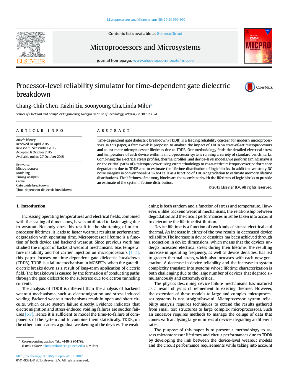 Processor-level reliability simulator for time-dependent gate dielectric breakdown