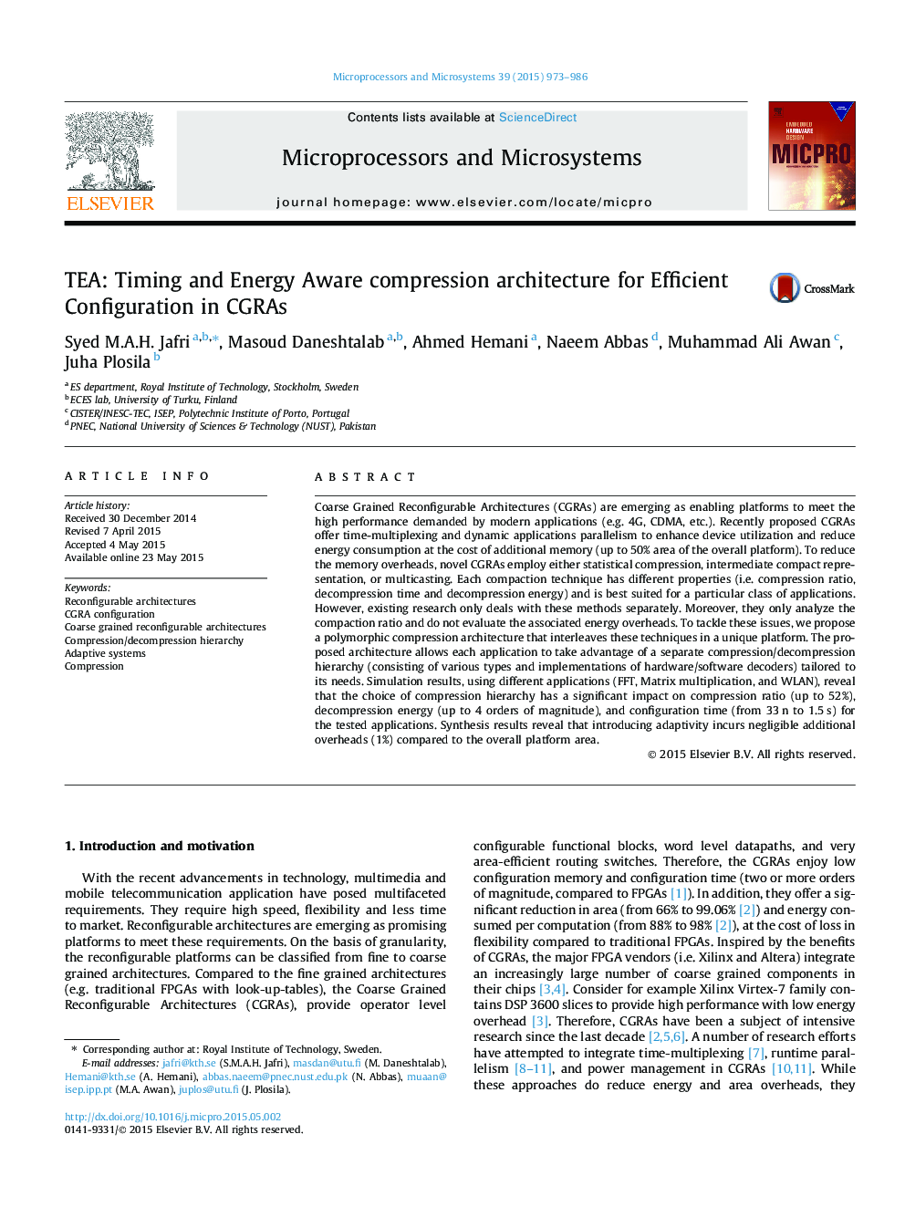 TEA: Timing and Energy Aware compression architecture for Efficient Configuration in CGRAs