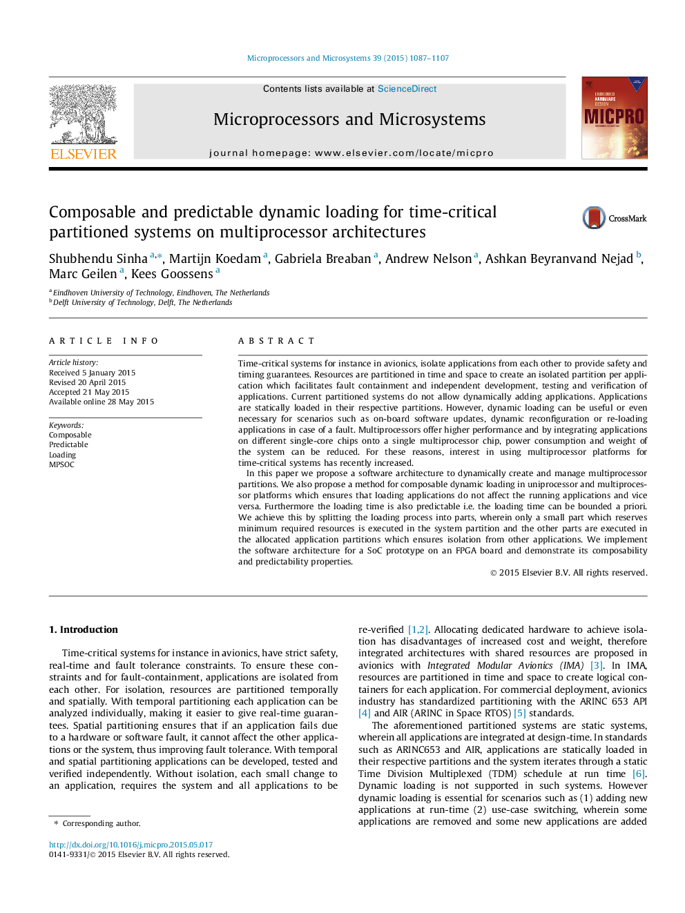 Composable and predictable dynamic loading for time-critical partitioned systems on multiprocessor architectures