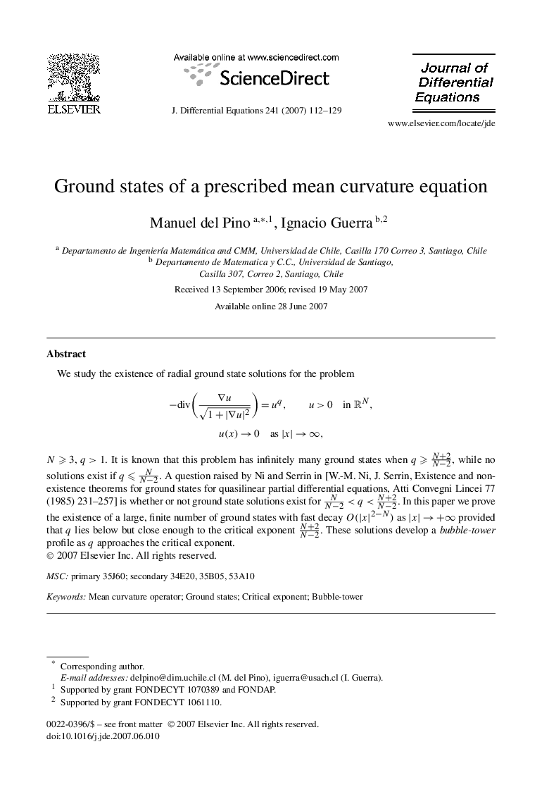 Ground states of a prescribed mean curvature equation