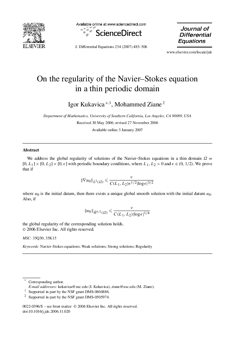 On the regularity of the Navier–Stokes equation in a thin periodic domain