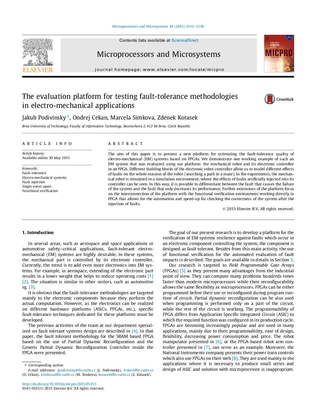 The evaluation platform for testing fault-tolerance methodologies in electro-mechanical applications