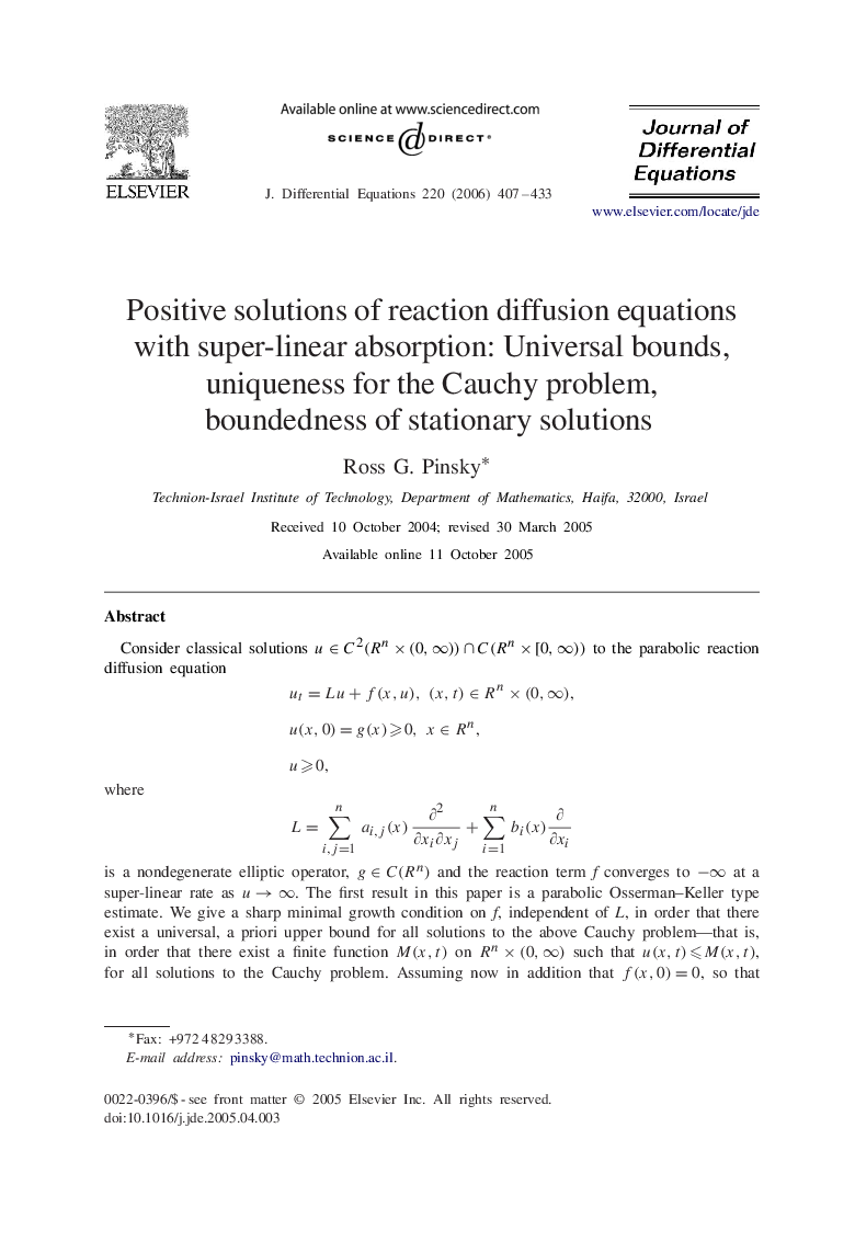 Positive solutions of reaction diffusion equations with super-linear absorption: Universal bounds, uniqueness for the Cauchy problem, boundedness of stationary solutions