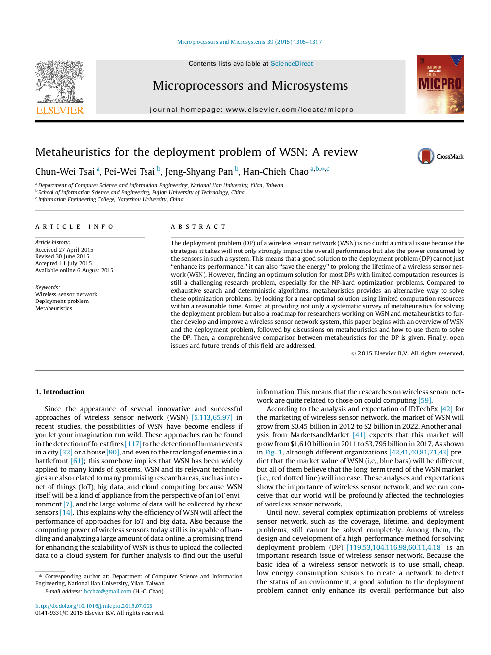 Metaheuristics for the deployment problem of WSN: A review