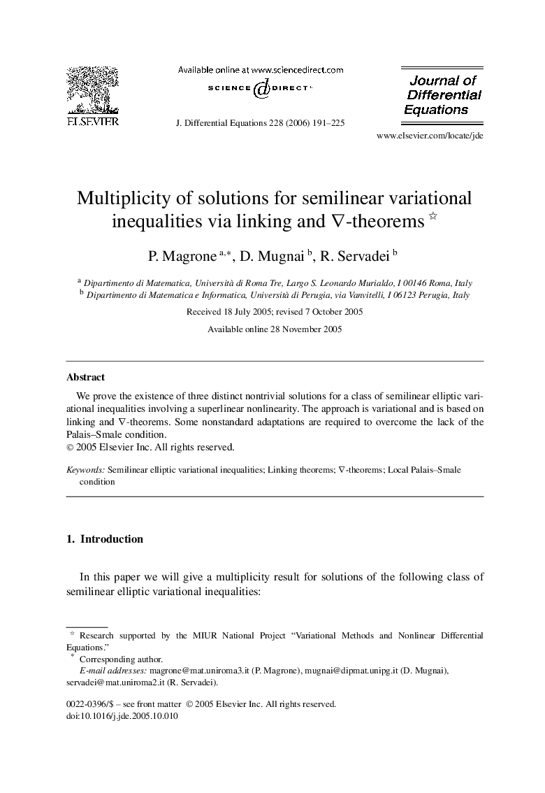 Multiplicity of solutions for semilinear variational inequalities via linking and ∇-theorems 