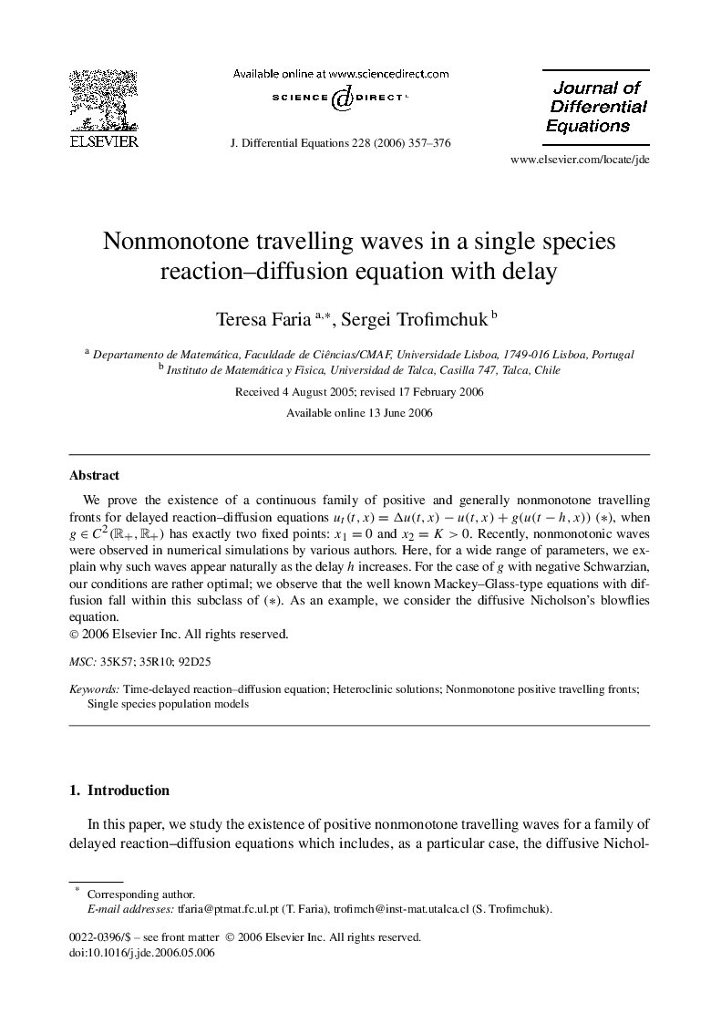 Nonmonotone travelling waves in a single species reaction–diffusion equation with delay