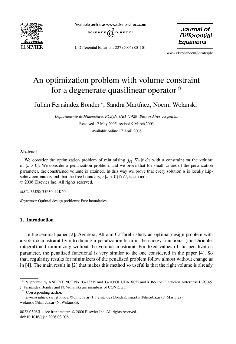 An optimization problem with volume constraint for a degenerate quasilinear operator 