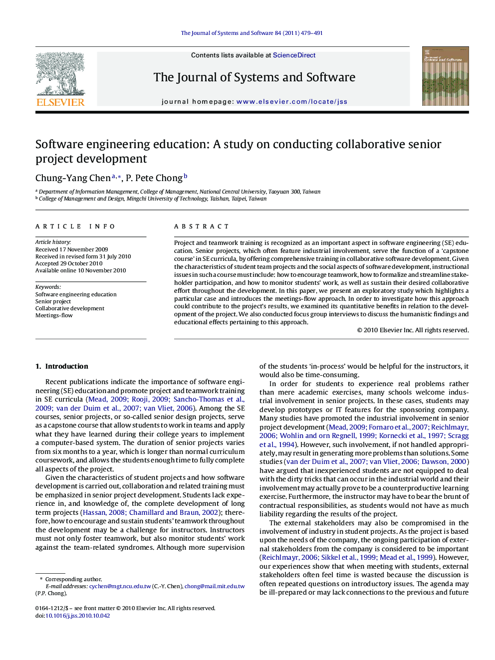 Software engineering education: A study on conducting collaborative senior project development