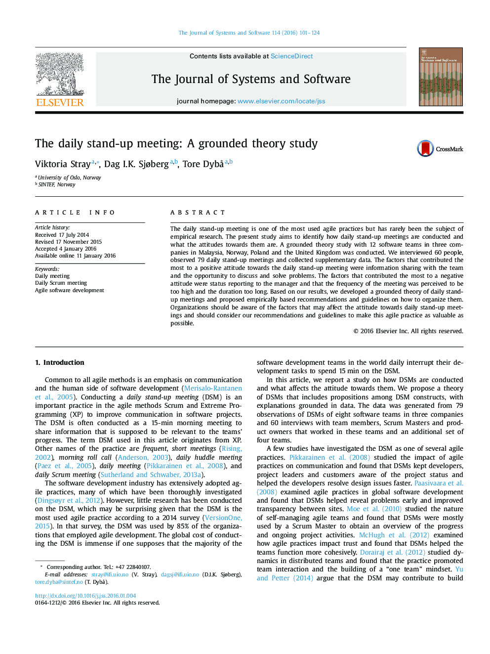 The daily stand-up meeting: A grounded theory study