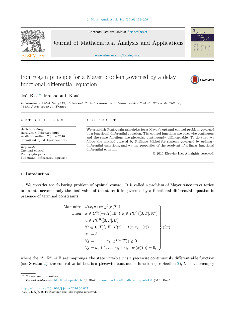 Pontryagin principle for a Mayer problem governed by a delay functional differential equation