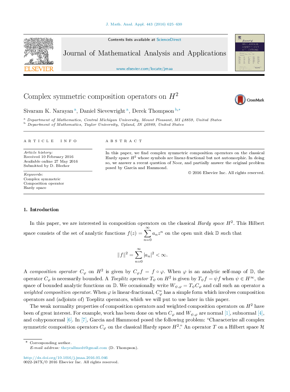 Complex symmetric composition operators on H2