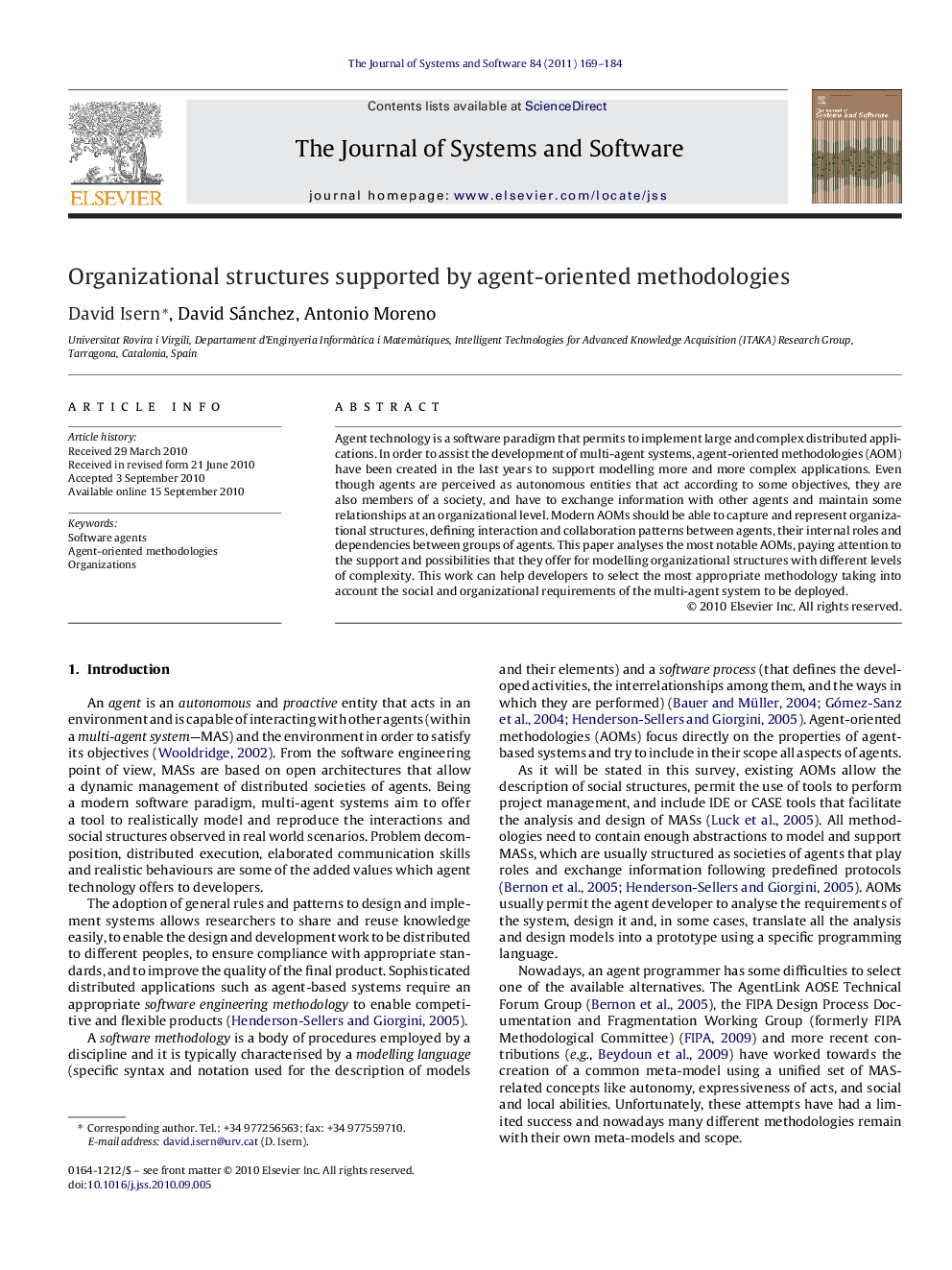 Organizational structures supported by agent-oriented methodologies