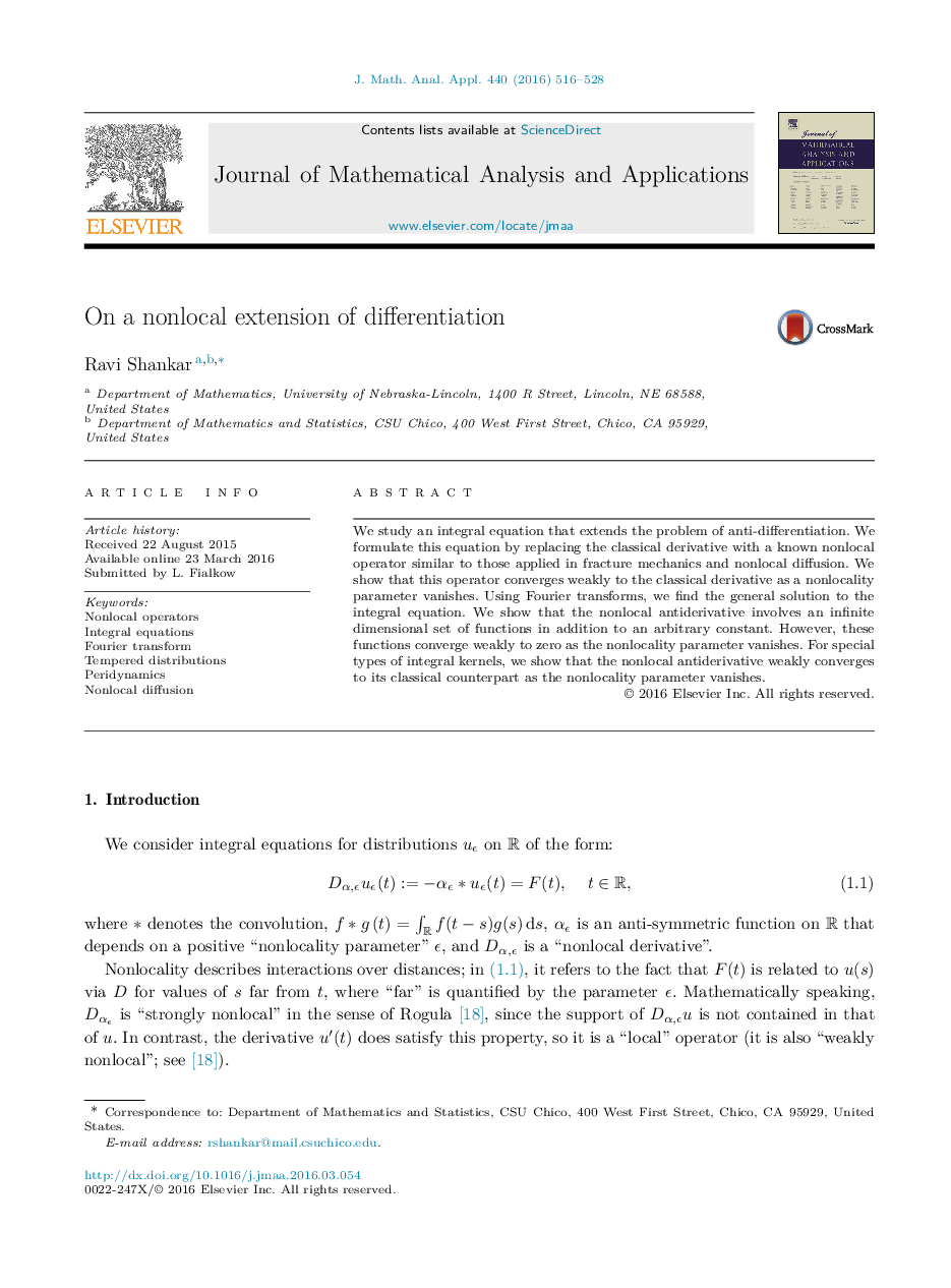 On a nonlocal extension of differentiation