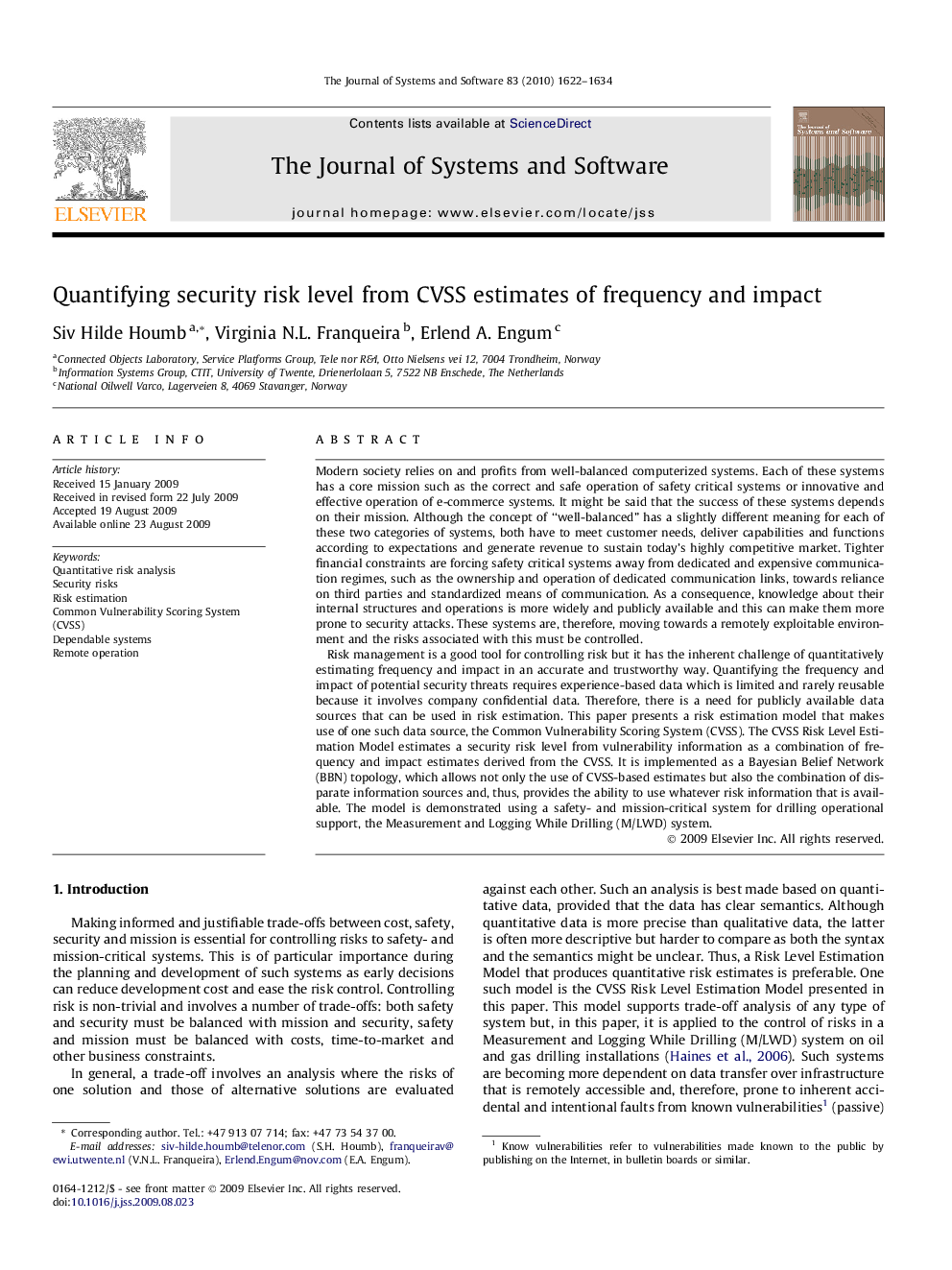 Quantifying security risk level from CVSS estimates of frequency and impact