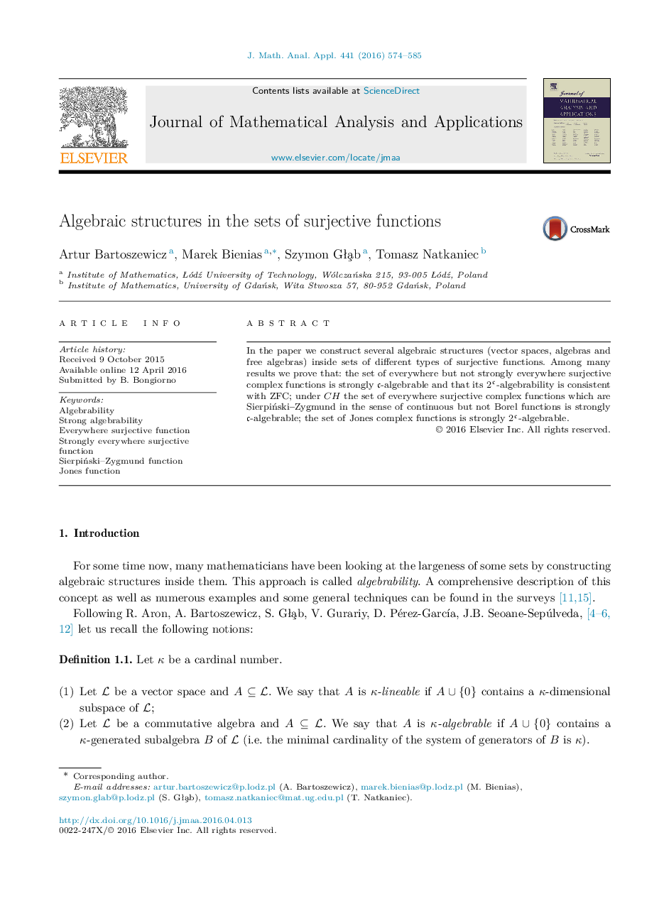 Algebraic structures in the sets of surjective functions