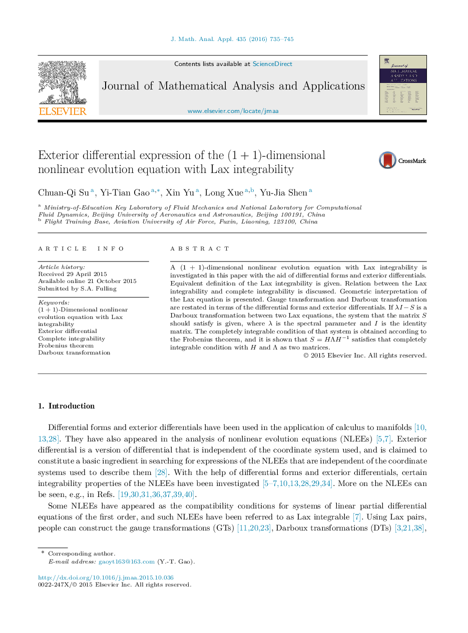 Exterior differential expression of the (1 + 1)-dimensional nonlinear evolution equation with Lax integrability